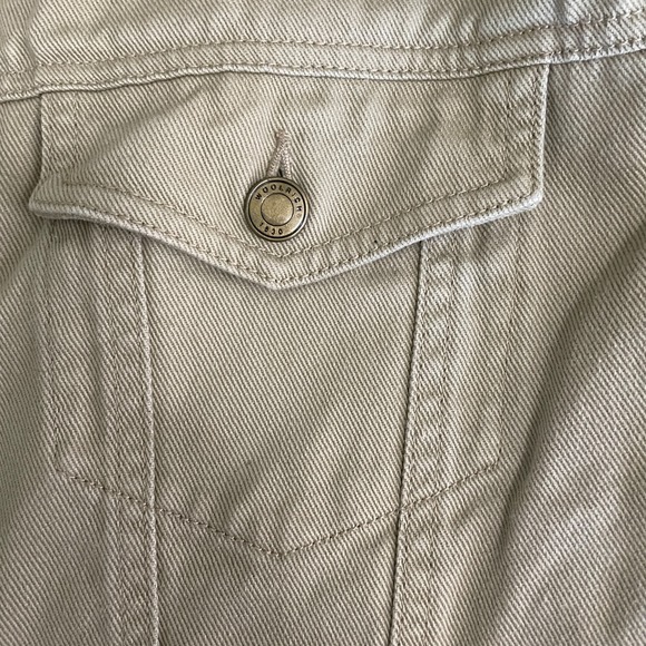 Vintage‎ Woolrich Mens Jean Jacket Medium Beige Button Up Padded Elbows Cotton - Picture 5 of 7